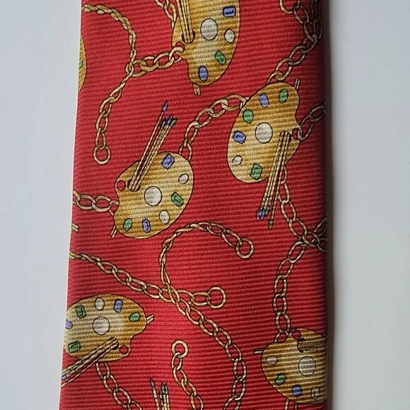 CHANEL Men's Vintage Tie 100% Silk Made in Italy Red Painters Palette Authentic